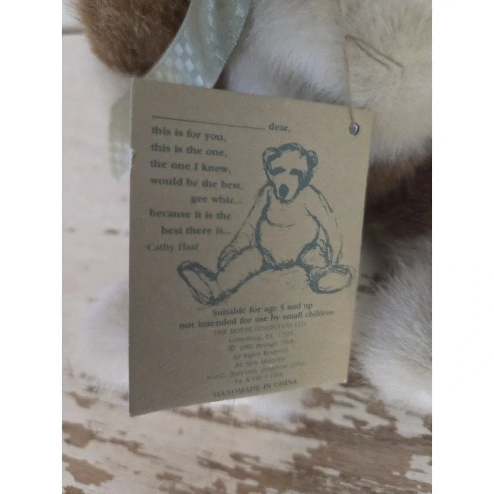 Boyd's Bear Brown White Plush Jointed Cat Green Bow